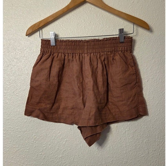 Reformation Brown/Dusty Rose 100% Linen Resort Shorts Elastic Waist Size Small - Picture 3 of 6